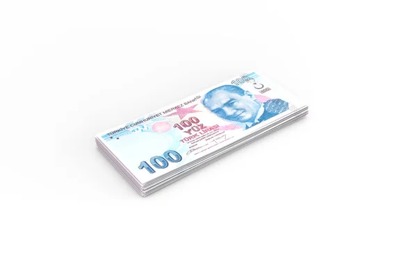 Палубі турецьких ліра банкнот на білому — стокове фото