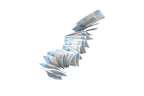 Türkische Lira-Banknoten fallen und fliegen herum — Stockfoto