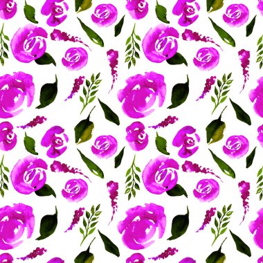 Suluboya çiçek deseni yineleyin. Kumaşlar, düğün davetiyesi için arka plan için bir baskı kullanılabilir