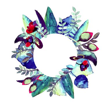 Daire çerçeve çiçek ile. Elle çizilmiş suluboya resim. Bir baskı kumaş veya çerçeve için Sayın metin için kullanılabilir