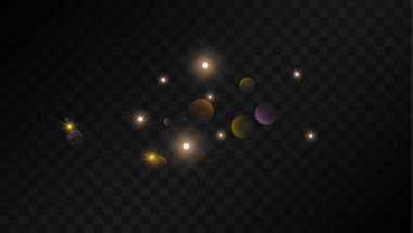 Birçok altın yıldız konfeti siyah arka plan üzerine düşen rasgele. Vektör yıldız gökyüzü