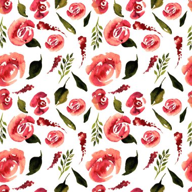 Suluboya çiçek deseni yineleyin. Kumaşlar, düğün davetiyesi için arka plan için bir baskı kullanılabilir