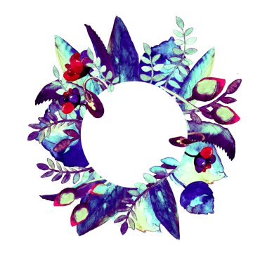 Daire çerçeve çiçek ile. Elle çizilmiş suluboya resim. Bir baskı kumaş veya çerçeve için Sayın metin için kullanılabilir