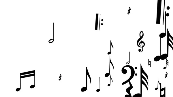 Black Musical Notes on White Background. Beaucoup de notes de chute aléatoire, basse et aigu Clef . — Image vectorielle