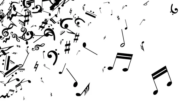 Black Musical Notes on White Background. Beaucoup de notes de chute aléatoire, basse et aigu Clef . — Image vectorielle