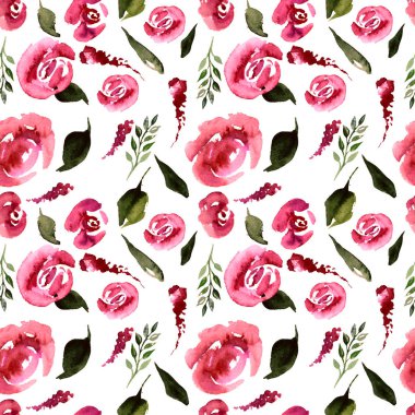 Suluboya çiçek deseni yineleyin. Kumaşlar, düğün davetiyesi için arka plan için bir baskı kullanılabilir