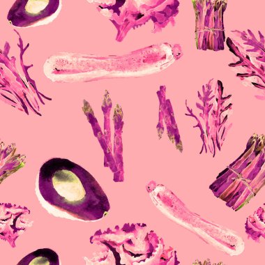 Vejetaryen Seamless modeli. Sağlıklı gıda ile tekrarlanabilir model. Elle çizilmiş suluboya sebze.