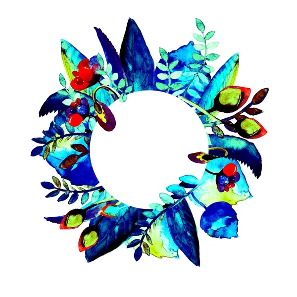 Daire çerçeve çiçek ile. Elle çizilmiş suluboya resim. Bir baskı kumaş veya çerçeve için Sayın metin için kullanılabilir