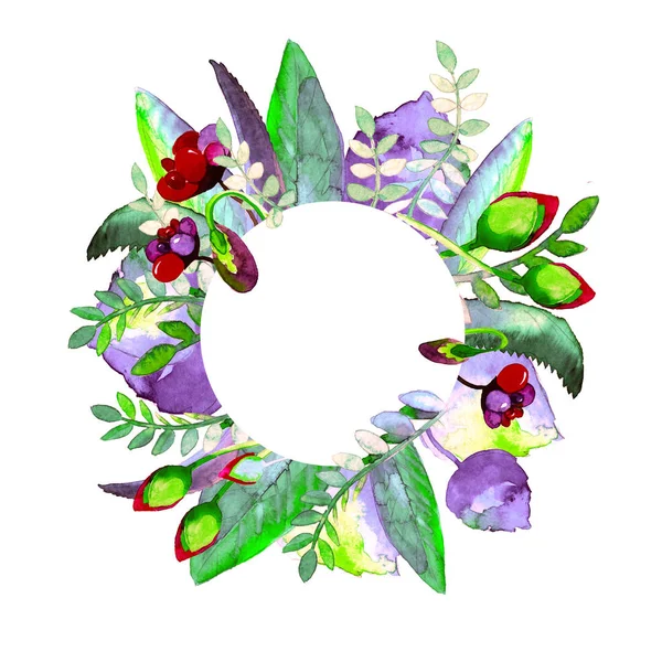 Daire çerçeve çiçek ile. Elle çizilmiş suluboya resim. Bir baskı kumaş veya çerçeve için Sayın metin için kullanılabilir