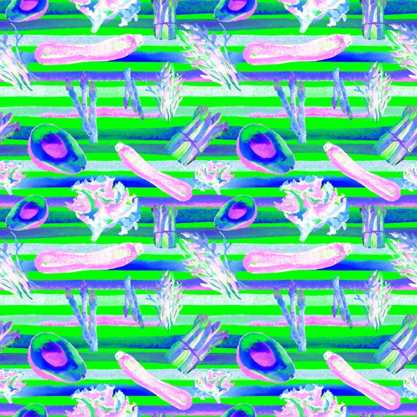 Zöldség Seamless Pattern csíkokkal. Az egészséges táplálkozás megismételhető minta. — Stock Fotó