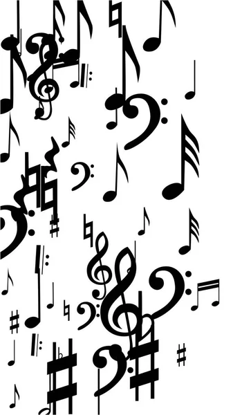 (Inggris) Black Musical Notes on White Background Banyak Catatan Jatuh Acak, Bass dan Clef Treble . - Stok Vektor