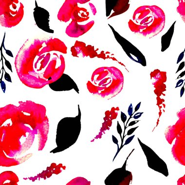 Suluboya çiçek deseni yineleyin. Kumaşlar, düğün davetiyesi için arka plan için bir baskı kullanılabilir