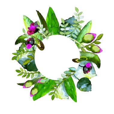 Daire çerçeve çiçek ile. Elle çizilmiş suluboya resim. Bir baskı kumaş veya çerçeve için Sayın metin için kullanılabilir