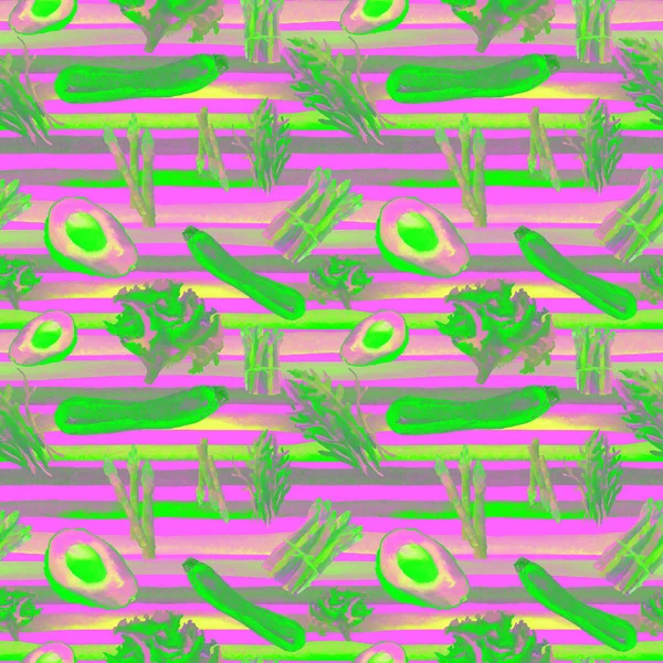 Zöldség Seamless Pattern csíkokkal. Az egészséges táplálkozás megismételhető minta. — Stock Fotó