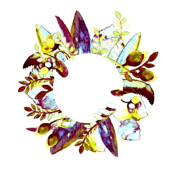 Marcos de círculo con flor. Ilustración de acuarela dibujada a mano. Se puede utilizar como una impresión para tela o marco para su texto —  Fotos de Stock