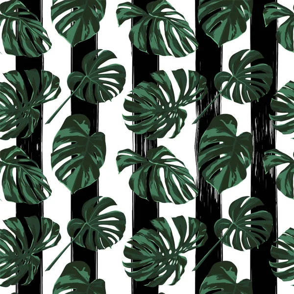 Impresión tropical. Patrón sin costuras de la selva. Motivo de verano tropical vectorial con flores hawaianas . — Archivo Imágenes Vectoriales