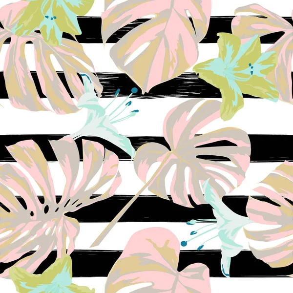 Tropische Print. Jungle naadloze patroon. Vector Tropic zomer motief met Hawaiian bloemen. — Stockvector