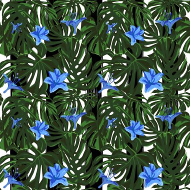Tropikal yazdır. Orman Seamless modeli. Vektör Tropic yaz motifi ile Hawaiian çiçek. 