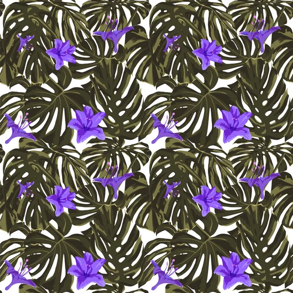 Tropical Print. Jungle Seamless Pattern. Motif d'été tropical vectoriel avec fleurs hawaïennes . — Image vectorielle