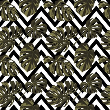 Tropikal yazdır. Orman Seamless modeli. Vektör Tropic yaz motifi ile Hawaiian çiçek. 