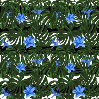 Tropikal yazdır. Orman Seamless modeli. Vektör Tropic yaz motifi ile Hawaiian çiçek. 