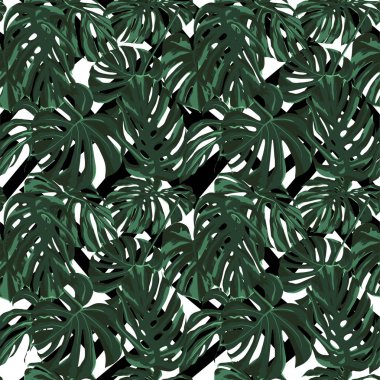 Tropikal yazdır. Orman Seamless modeli. Vektör Tropic yaz motifi ile Hawaiian çiçek. 