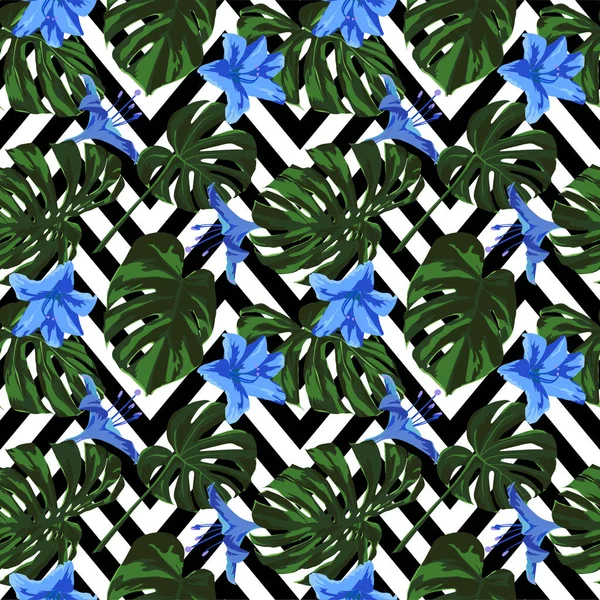 Tropikal yazdır. Orman Seamless modeli. Vektör Tropic yaz motifi ile Hawaiian çiçek. 