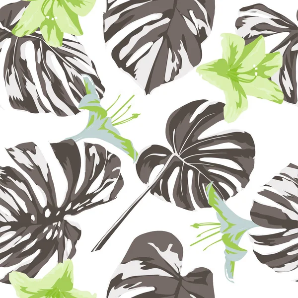 Τροπική τυπωμένη ύλη. Ζούγκλα χωρίς ραφή πρότυπο. Διάνυσμα Tropic καλοκαίρι μοτίβο με τα της Χαβάης λουλούδια. — Διανυσματικό Αρχείο