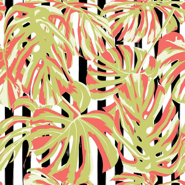 Tropischer Druck. Dschungel nahtlose Muster. Vektor-tropisches Sommermotiv mit hawaiianischen Blumen. — Stockvektor
