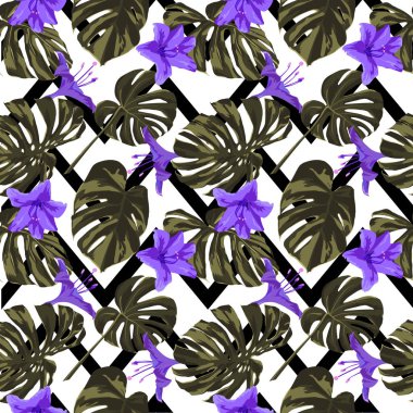 Tropikal yazdır. Orman Seamless modeli. Vektör Tropic yaz motifi ile Hawaiian çiçek. 