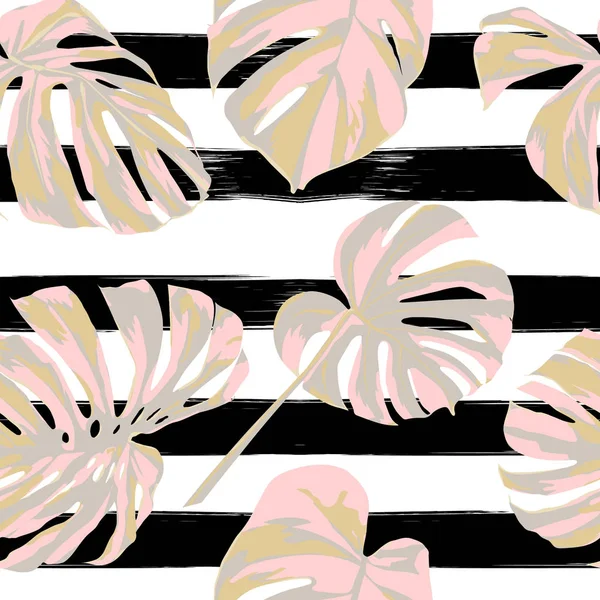 Stampa tropicale. Jungle Seamless Pattern. Motivo estivo tropicale vettoriale con fiori hawaiani . — Vettoriale Stock