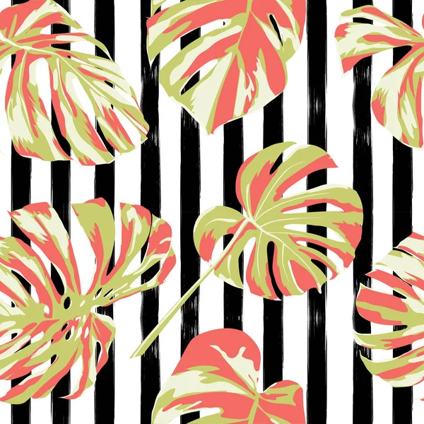 Impressão Tropical. Selva padrão sem costura. Vector Tropic Summer Motif com flores havaianas . —  Vetores de Stock