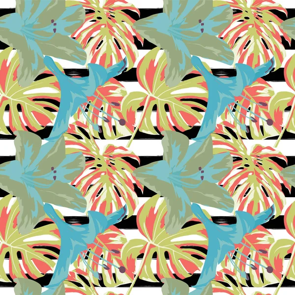 Tropische Print. Jungle naadloze patroon. Vector Tropic zomer motief met Hawaiian bloemen. — Stockvector