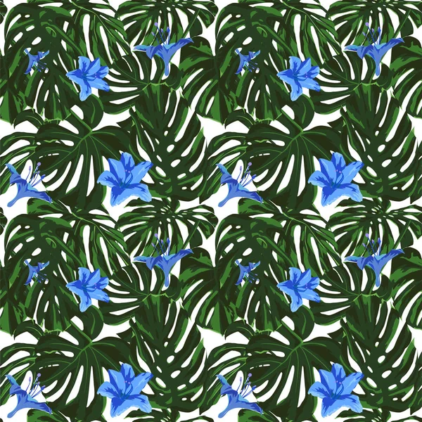 Impresión tropical. Patrón sin costuras de la selva. Motivo de verano tropical vectorial con flores hawaianas . — Vector de stock