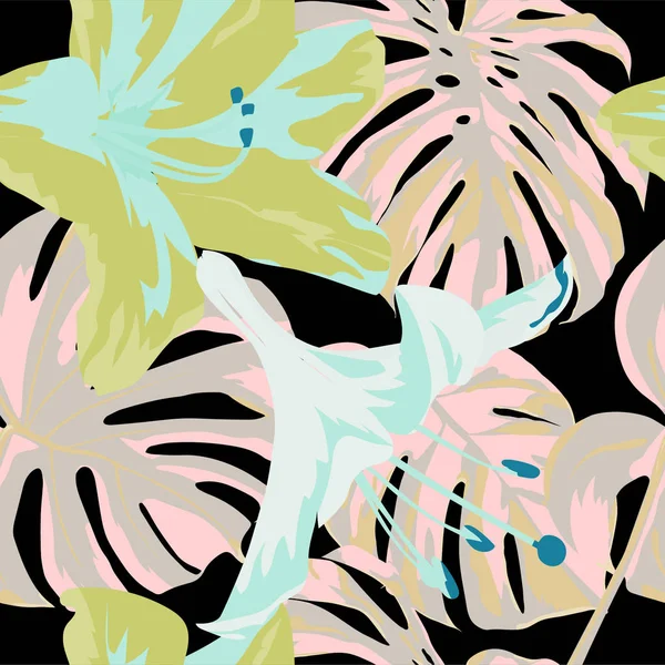 Impressão Tropical. Selva padrão sem costura. Vector Tropic Summer Motif com flores havaianas . —  Vetores de Stock