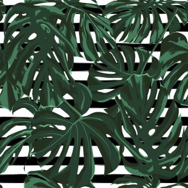 Tropikal yazdır. Orman Seamless modeli. Vektör Tropic yaz motifi ile Hawaiian çiçek. 