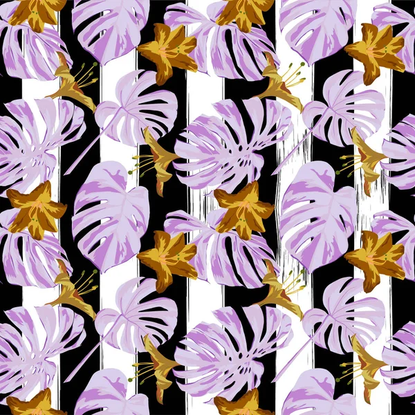 Tropische Print. Jungle naadloze patroon. Vector Tropic zomer motief met Hawaiian bloemen. — Stockvector