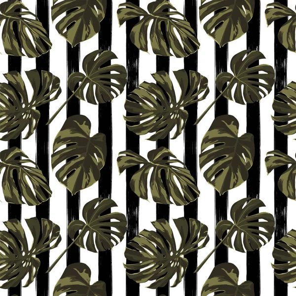 Stampa tropicale. Jungle Seamless Pattern. Motivo estivo tropicale vettoriale con fiori hawaiani . — Vettoriale Stock