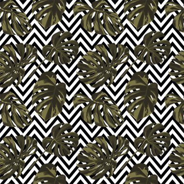 Tropikal yazdır. Orman Seamless modeli. Vektör Tropic yaz motifi ile Hawaiian çiçek. 