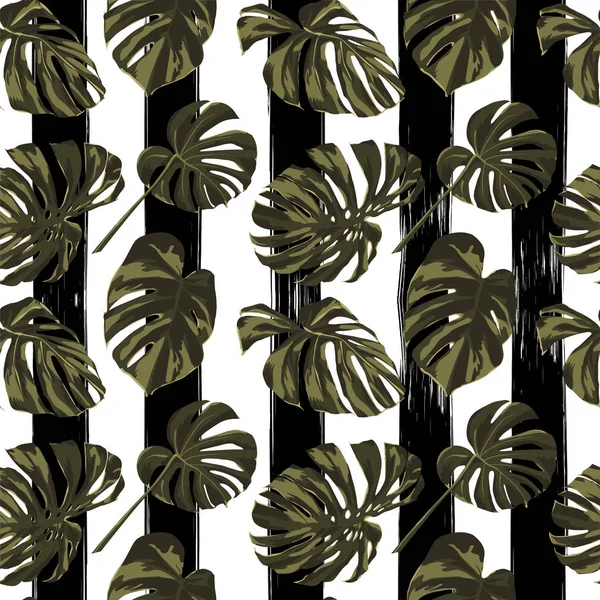 Stampa tropicale. Jungle Seamless Pattern. Motivo estivo tropicale vettoriale con fiori hawaiani . — Vettoriale Stock