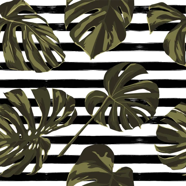 Tropical Print. Jungle Seamless Pattern. Vector Tropic Summer Motif with Hawaiian Flowers. — Stock Vector