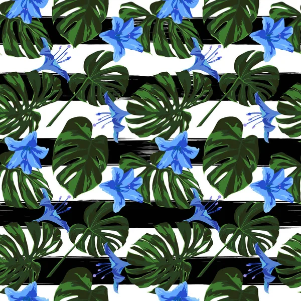 Impressão Tropical. Selva padrão sem costura. Vector Tropic Summer Motif com flores havaianas . — Vetor de Stock