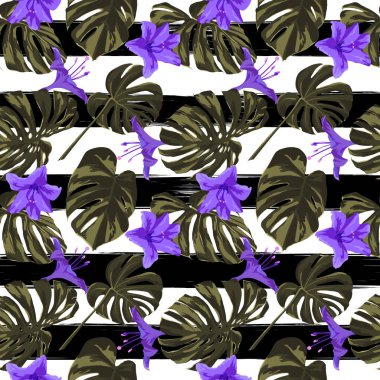 Tropikal yazdır. Orman Seamless modeli. Vektör Tropic yaz motifi ile Hawaiian çiçek. 