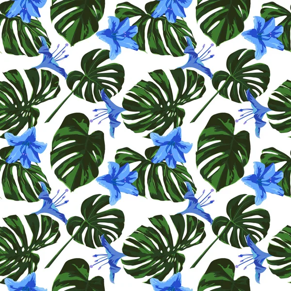 Impresión tropical. Patrón sin costuras de la selva. Motivo de verano tropical vectorial con flores hawaianas . — Vector de stock