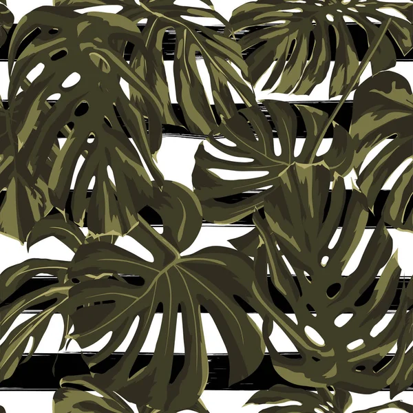 Impresión tropical. Patrón sin costuras de la selva. Motivo de verano tropical vectorial con flores hawaianas . — Archivo Imágenes Vectoriales