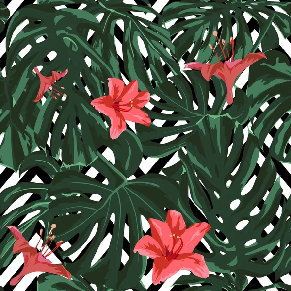 热带印刷。丛林无缝模式。夏威夷花卉矢量热带夏季主题. — 图库矢量图片