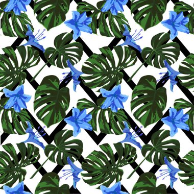 Tropikal yazdır. Orman Seamless modeli. Vektör Tropic yaz motifi ile Hawaiian çiçek. 