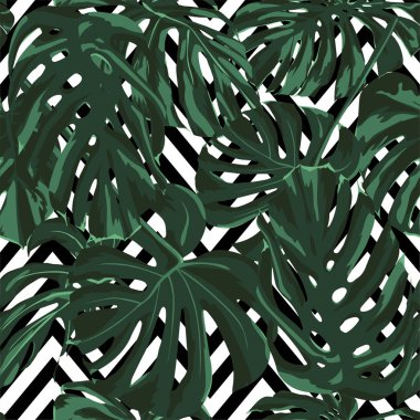 Tropikal yazdır. Orman Seamless modeli. Vektör Tropic yaz motifi ile Hawaiian çiçek. 