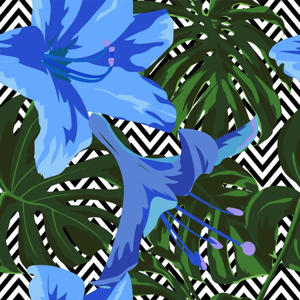 Tropische Print. Jungle naadloze patroon. Vector Tropic zomer motief met Hawaiian bloemen. — Stockvector