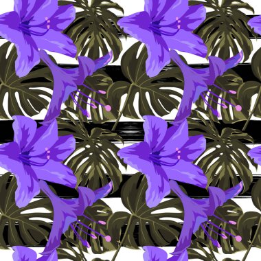 Tropikal yazdır. Orman Seamless modeli. Vektör Tropic yaz motifi ile Hawaiian çiçek. 